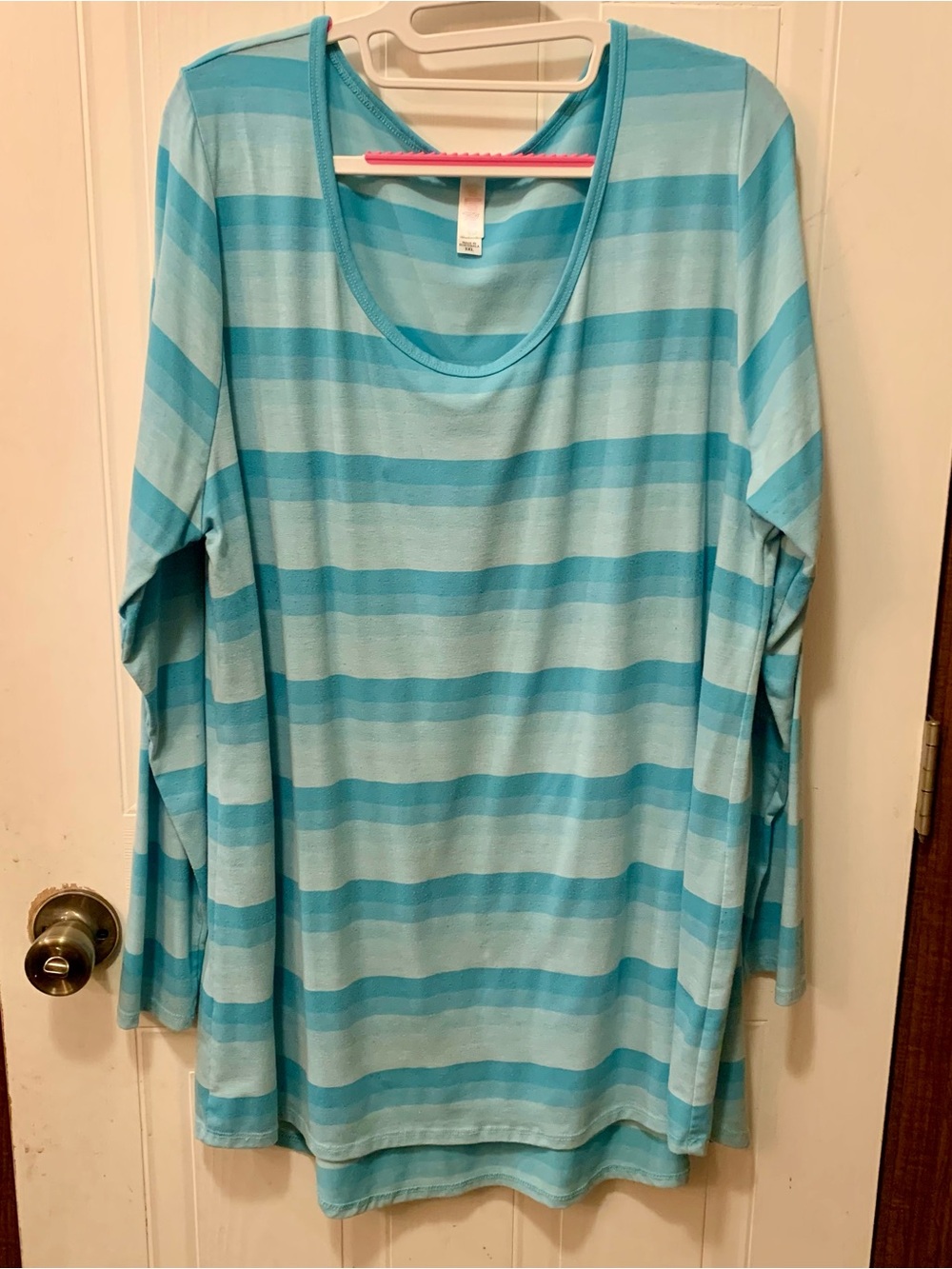 LuLaRoe 3X Striped Long Sleeve Top Blue Turquoise Knit